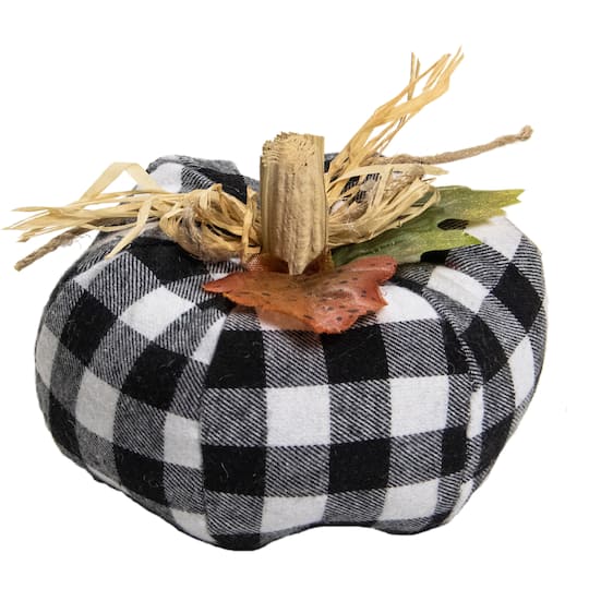 5" White & Black Buffalo Plaid Fall Harvest Pumpkin